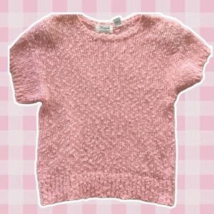 Vintage Pink Preppy Feminine Casual Retro Bubble Knit Collared Sweater L